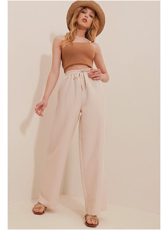 Straight Cut Elastic Waist Woven Trousers TWOAW24PL00305