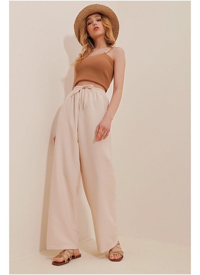 Straight Cut Elastic Waist Woven Trousers TWOAW24PL00305