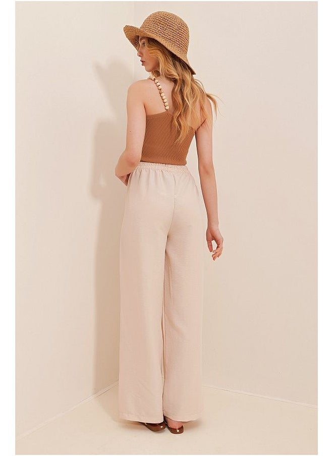 Straight Cut Elastic Waist Woven Trousers TWOAW24PL00305