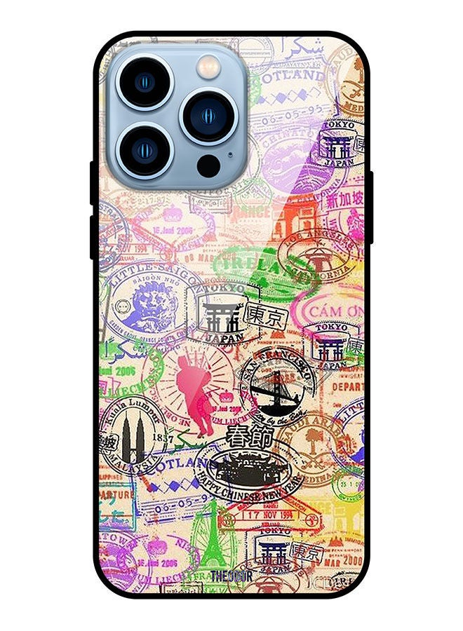 Theodor Protective Tempered Glass Case Cover For Apple iPhone 13 Pro Passport Stamp - Image 1