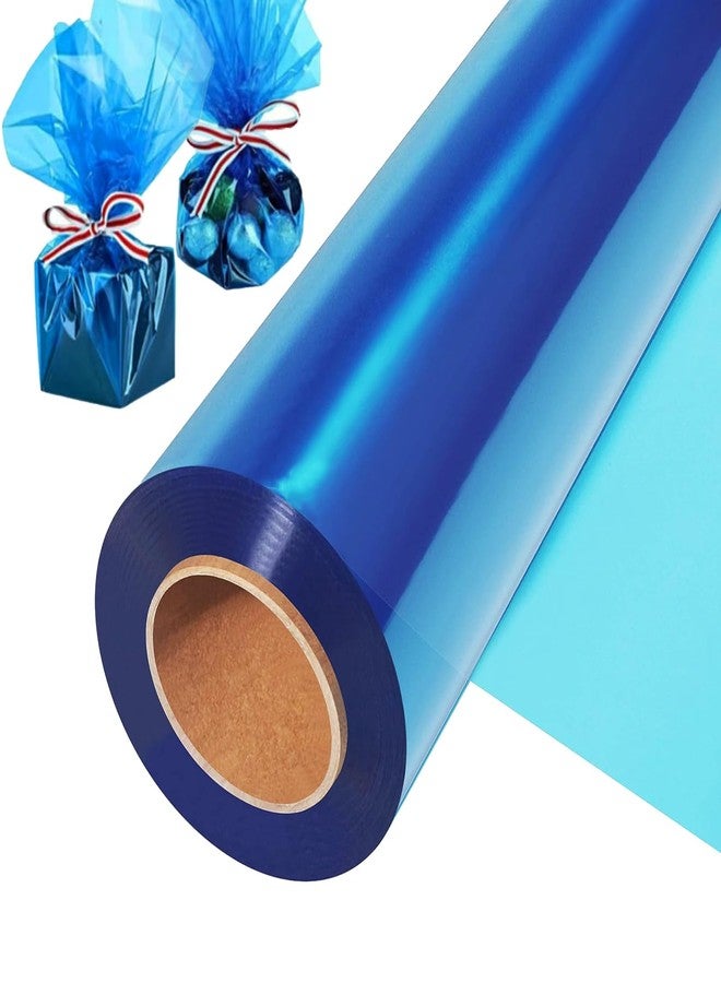 CYEAH 100 ft x 34 in Extra Wide Cellophane Wrap Roll Blue, 2.5 Mil Thick Transparent Blue Cellophane Wrapping Paper, Colored Cellophane Wrap for Candies, Gift Flower Basket Decoration - Image 1