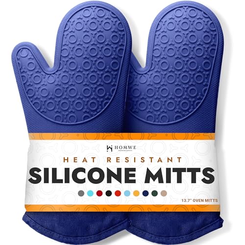 HOMWE BPA-Free Soft Silicone Oven Mitts - Ultra Heat Resistant Oven Mitts with Thick Cotton Liner - Long Slip Resistant Pot Holders, Flexible Oven Gloves - Royal Blue 13.7" - Image 1