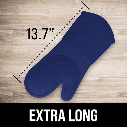 HOMWE BPA-Free Soft Silicone Oven Mitts - Ultra Heat Resistant Oven Mitts with Thick Cotton Liner - Long Slip Resistant Pot Holders, Flexible Oven Gloves - Royal Blue 13.7" - Image 2