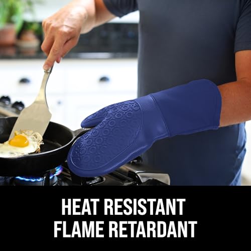 HOMWE BPA-Free Soft Silicone Oven Mitts - Ultra Heat Resistant Oven Mitts with Thick Cotton Liner - Long Slip Resistant Pot Holders, Flexible Oven Gloves - Royal Blue 13.7" - Image 3