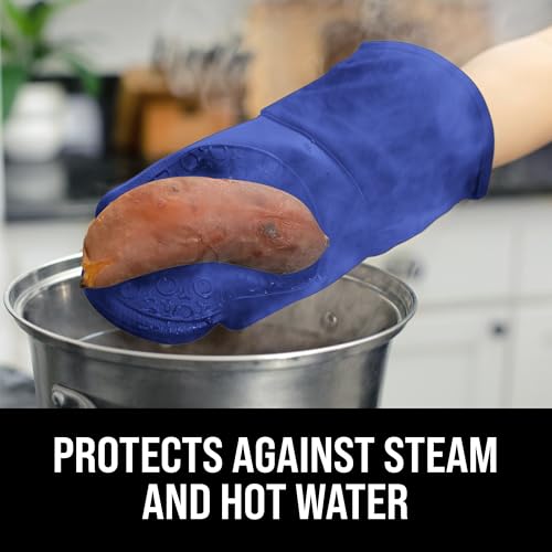 HOMWE BPA-Free Soft Silicone Oven Mitts - Ultra Heat Resistant Oven Mitts with Thick Cotton Liner - Long Slip Resistant Pot Holders, Flexible Oven Gloves - Royal Blue 13.7" - Image 4