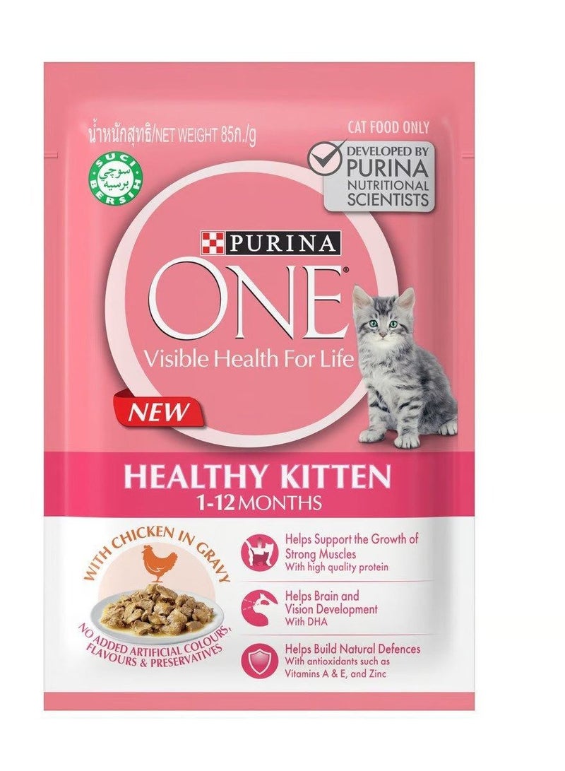 بورينا طعام هريرة واحد صحي مع الدجاج في المرق لمدة 1-12 شهرًا 85 جم