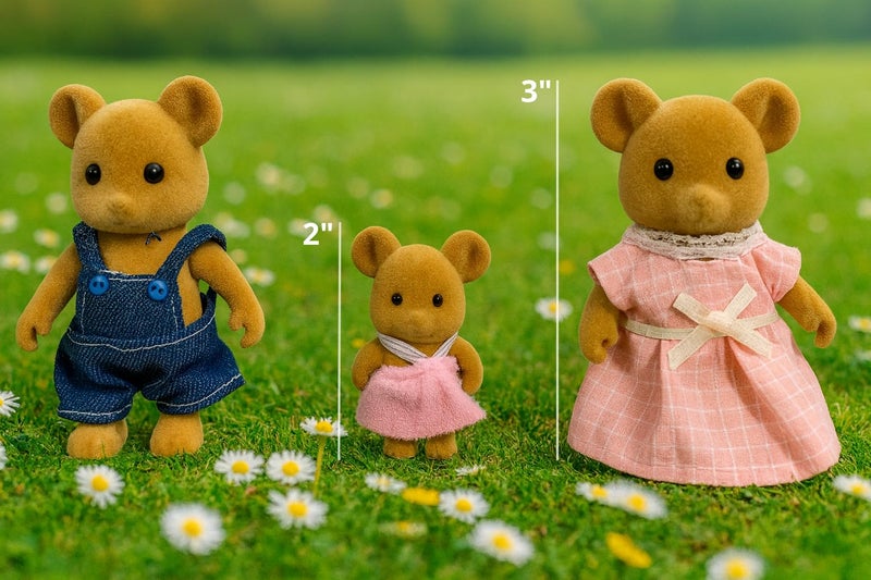Oleoca Family Brown Mouse Figures - Set Of 3 Collectible Flocked Mini Dolls With Removable Clothes  Miniature Dollhouse Pretend Play Figures For Kids Ages 3+ - Image 3