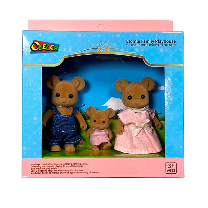 Oleoca Family Brown Mouse Figures - Set Of 3 Collectible Flocked Mini Dolls With Removable Clothes  Miniature Dollhouse Pretend Play Figures For Kids Ages 3+ - Image 4