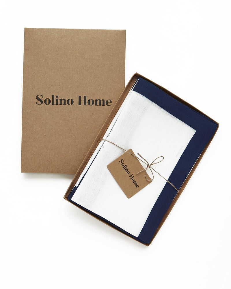 Solino Home Solino Home Classic Linen Dinner Napkins - 100% Pure Linen Fabric 20 x 20 Inch Napkins Navy and White - Set of 4 Napkins for Spring  Summer  Dining  Mother's Day - Handcrafted from European Flax  - Image 3