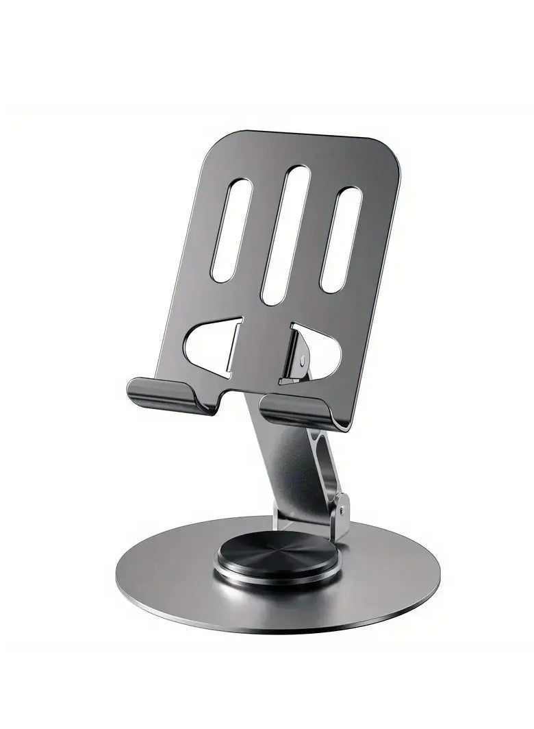 Metal Folding Mobile Stand  360° Rotatable Holder Desktop – Adjustable Angle & Height Base Rotation – Holder For Mobile & Tablet UP To 4-8 inch | Gray - Image 1