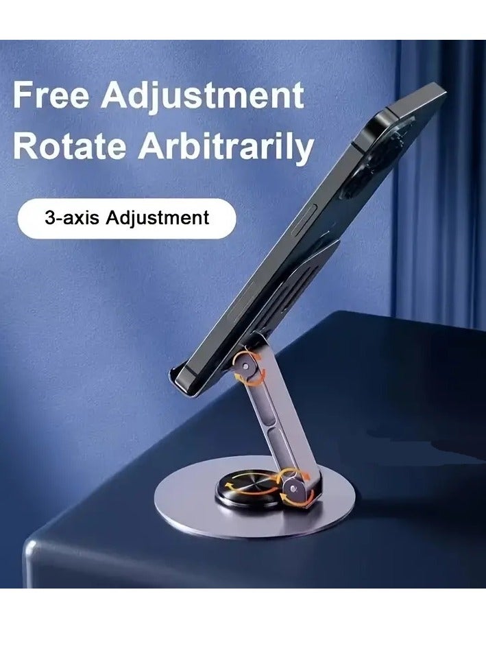 Metal Folding Mobile Stand  360° Rotatable Holder Desktop – Adjustable Angle & Height Base Rotation – Holder For Mobile & Tablet UP To 4-8 inch | Gray - Image 2