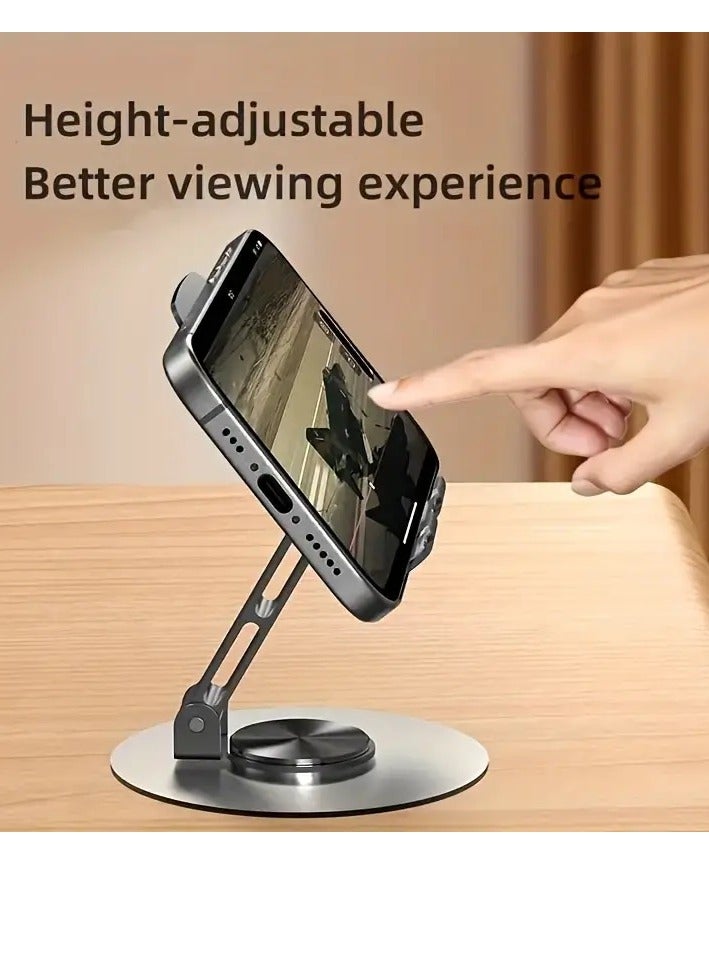 Metal Folding Mobile Stand  360° Rotatable Holder Desktop – Adjustable Angle & Height Base Rotation – Holder For Mobile & Tablet UP To 4-8 inch | Gray - Image 5