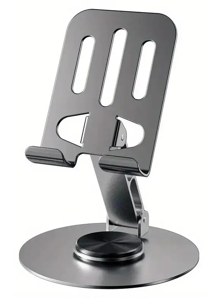 حامل معدني للجوال قابل للدوران 360 درجة، قابل للطي، سطح المكتب - زاوية وارتفاع قابلان للتعديل، دوران القاعدة - حامل للجوال والكمبيوتر اللوحي حتى 4-8 بوصات | رمادي - Image 1