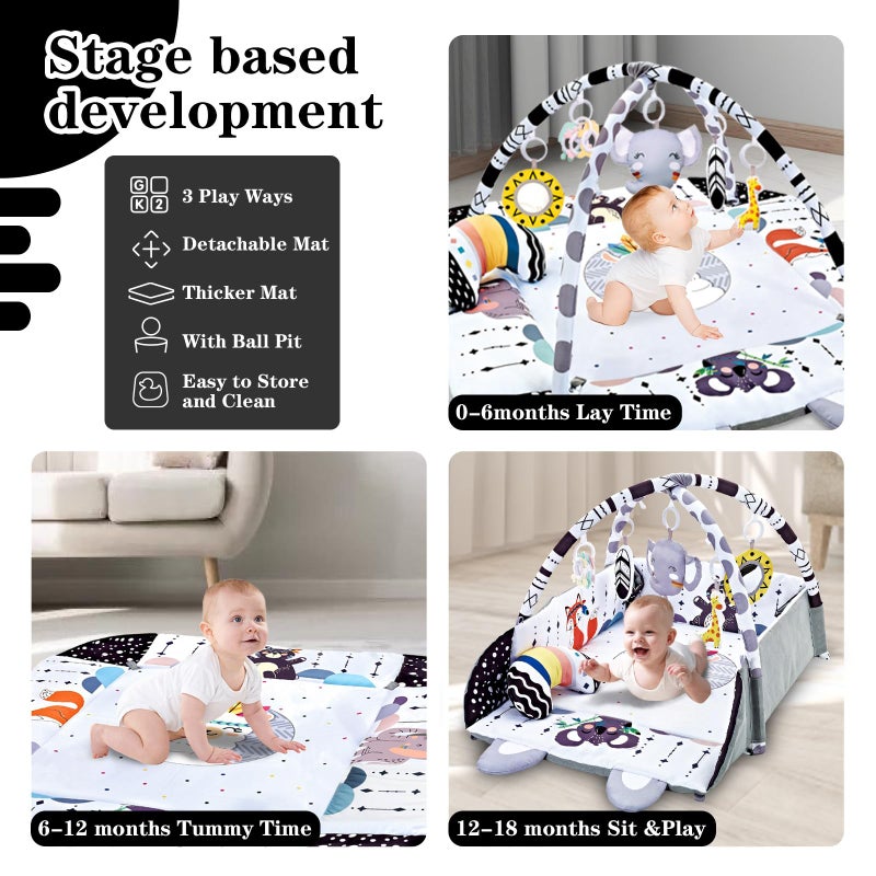 TFDER Baby Gym Play Mat, 8-in-1 Tummy Time Mat & Activity Gym, Washable Ball Pit, Infant Play Mat with Detachable Toys for Sensory Exploration and Motor Skill Development - Image 4