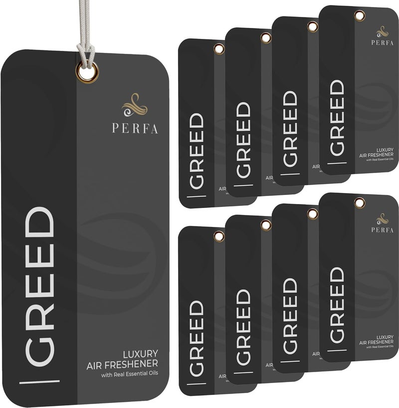 Perfa 9PCS Greed Disposable Air Fresheners for Men | Long Lasting Car Air Freshener with Greed Fragrance | Lasts for 2 Weeks | Strong Car Perfume with Odour Eliminating Technology | by Perfa - Image 1