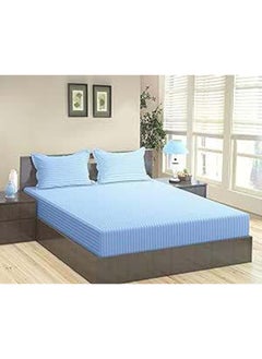 Hotel Collection HOTEL COLLECTION Stripe Light Blue King Size Fitted Sheet 180 x 200 cm with 2 Pillow Cases  - Image 1