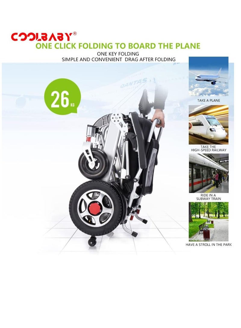 Cool Baby COOLBABY Lightweight Folding Electric Wheelchair Intelligent Aluminum Alloy Four-Wheel Drive Electric Non-slip Adult Wheelchair Compact Walking Wheelchair - Image 2