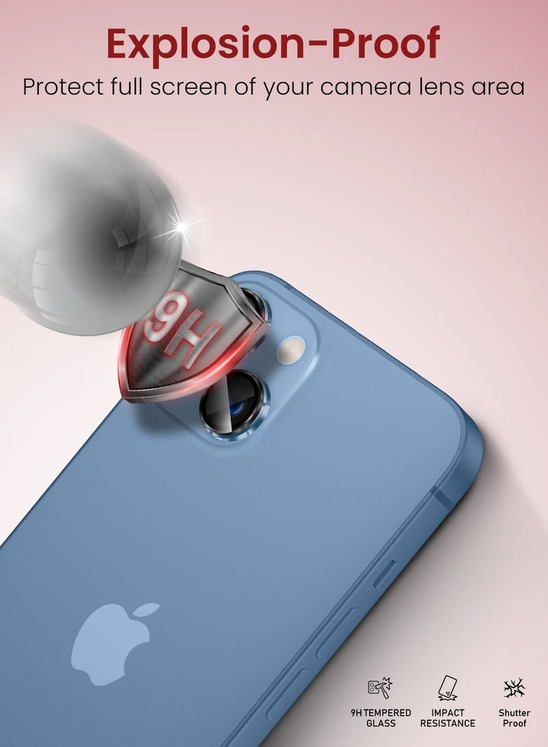 Moxedo Camera Lens Protector, 9H Tempered Glass, Aluminum Alloy Individual Ring Camera Cover Screen Protector Compatible for iPhone 13 6.1 inch/ 13 Mini 5.4 inch - BLUE - Image 5