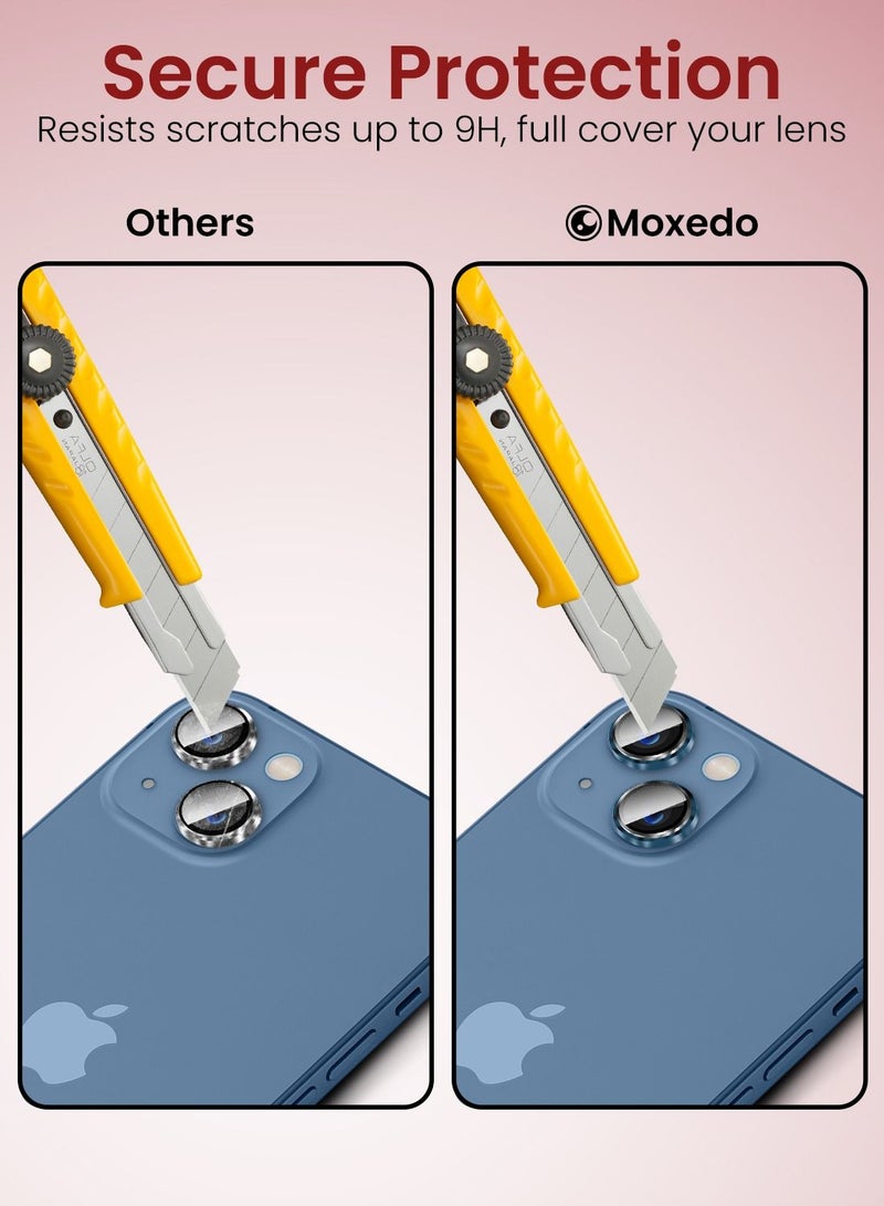 Moxedo Camera Lens Protector, 9H Tempered Glass, Aluminum Alloy Individual Ring Camera Cover Screen Protector Compatible for iPhone 13 6.1 inch/ 13 Mini 5.4 inch - BLUE - Image 3