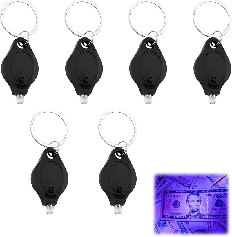 Modurio Mini Keychain Flashlight for Counterfeit Money Detection - UV Light Torch for Note Checking - 6-Pack Black Light Mini LED Flashlight - Image 1