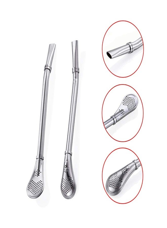 Datconect Yerba Mate Bombilla Gourd Drinking Filter Straws 304 Food-Grade Stainless Steel 6.1 inch Long Spoon Bombillas Straws for Mate Tea Set of 3 with Cleaning Brush (silver) - Image 5
