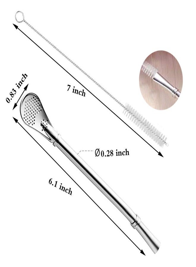 Datconect Yerba Mate Bombilla Gourd Drinking Filter Straws 304 Food-Grade Stainless Steel 6.1 inch Long Spoon Bombillas Straws for Mate Tea Set of 3 with Cleaning Brush (silver) - Image 4