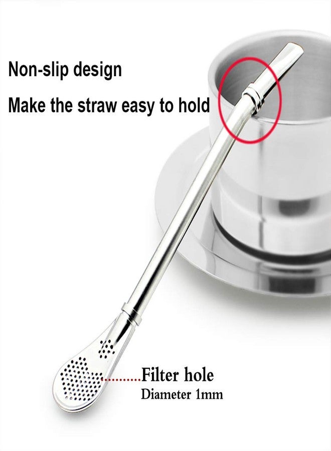 Datconect Yerba Mate Bombilla Gourd Drinking Filter Straws 304 Food-Grade Stainless Steel 6.1 inch Long Spoon Bombillas Straws for Mate Tea Set of 3 with Cleaning Brush (silver) - Image 3