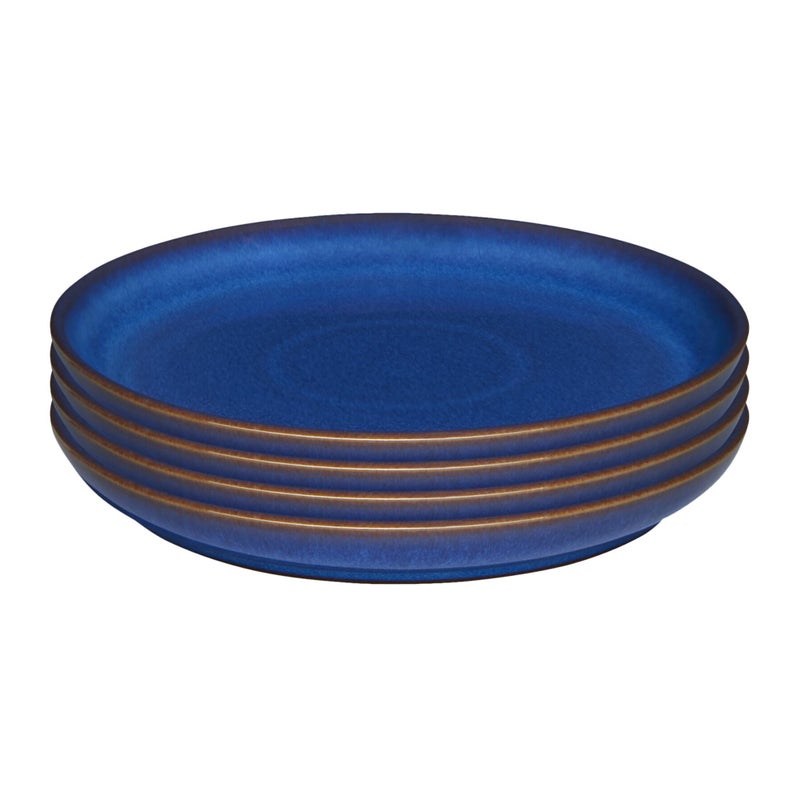 Denby  Imperial Blue Medium Plates Set of 4  Dishwasher Microwave Safe Crockery 21cm  Royal Blue Coupe Ceramic Stoneware Tableware  Chip  Crack Resistant Lunch Plates