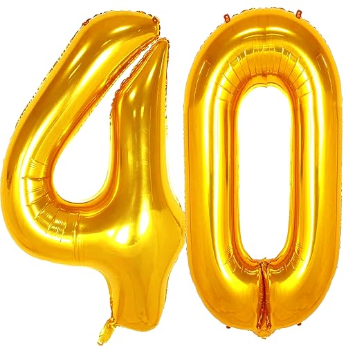 Jonhamwelbor 40 Number Balloons Gold Big Foil Mylar Giant Jumbo 40 Balloons for Men Women 40th Birthday Party Supplies 40 Anniversary Events Decorations - Image 1