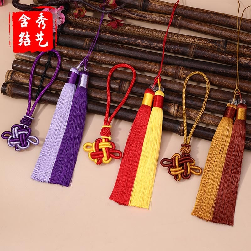 Auspicious Knot Two-Color Tassel Combination Car Bag Pendant Diy Antique Handmade Jewelry Tassel Hanging Ornament Hanging Ear - Image 3