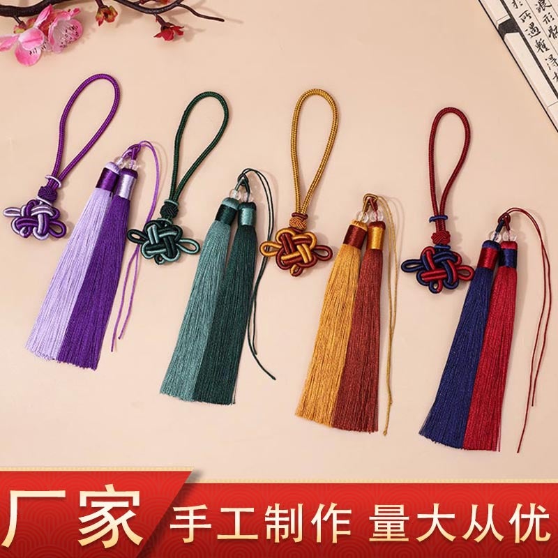 Auspicious Knot Two-Color Tassel Combination Car Bag Pendant Diy Antique Handmade Jewelry Tassel Hanging Ornament Hanging Ear - Image 2