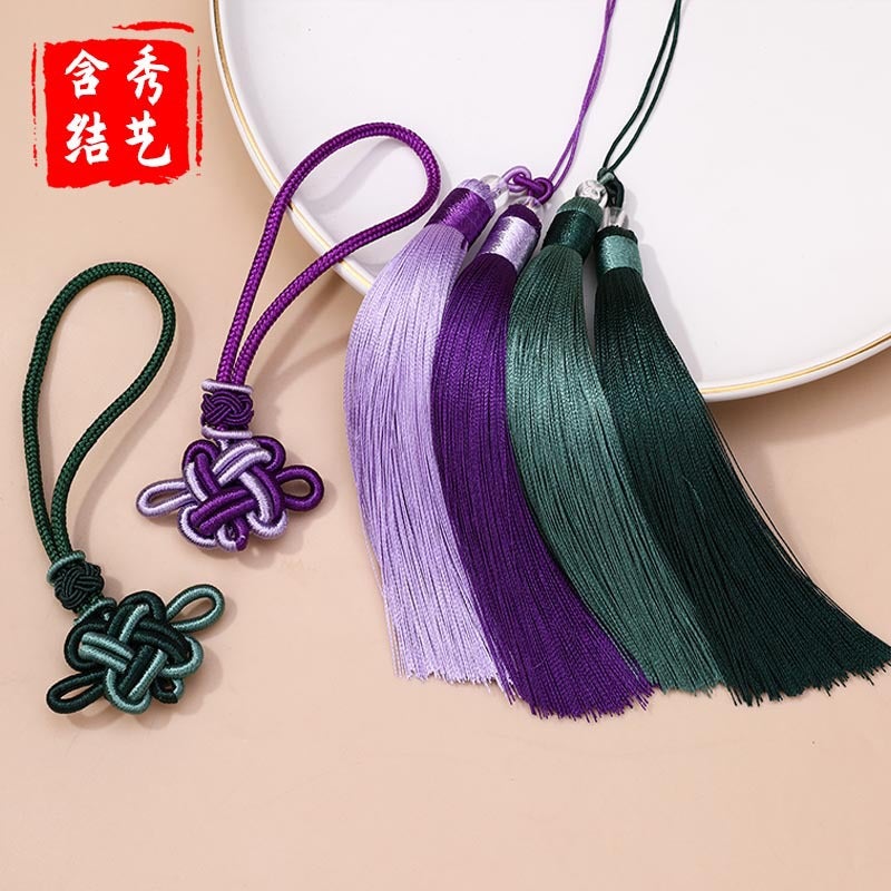 Auspicious Knot Two-Color Tassel Combination Car Bag Pendant Diy Antique Handmade Jewelry Tassel Hanging Ornament Hanging Ear - Image 5