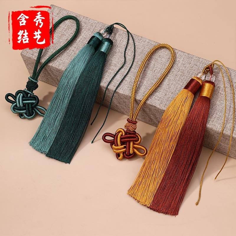 Auspicious Knot Two-Color Tassel Combination Car Bag Pendant Diy Antique Handmade Jewelry Tassel Hanging Ornament Hanging Ear - Image 4