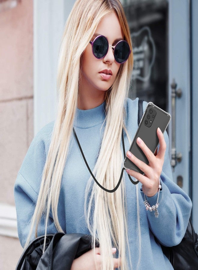 كي دابليو موبايل جراب كروسبودي من kwmobile متوافق مع هاتف سامسونج جالاكسي A32 5G - غطاء هاتف شفاف من مادة TPU مع حزام حبل - أسود/شفاف - Image 2