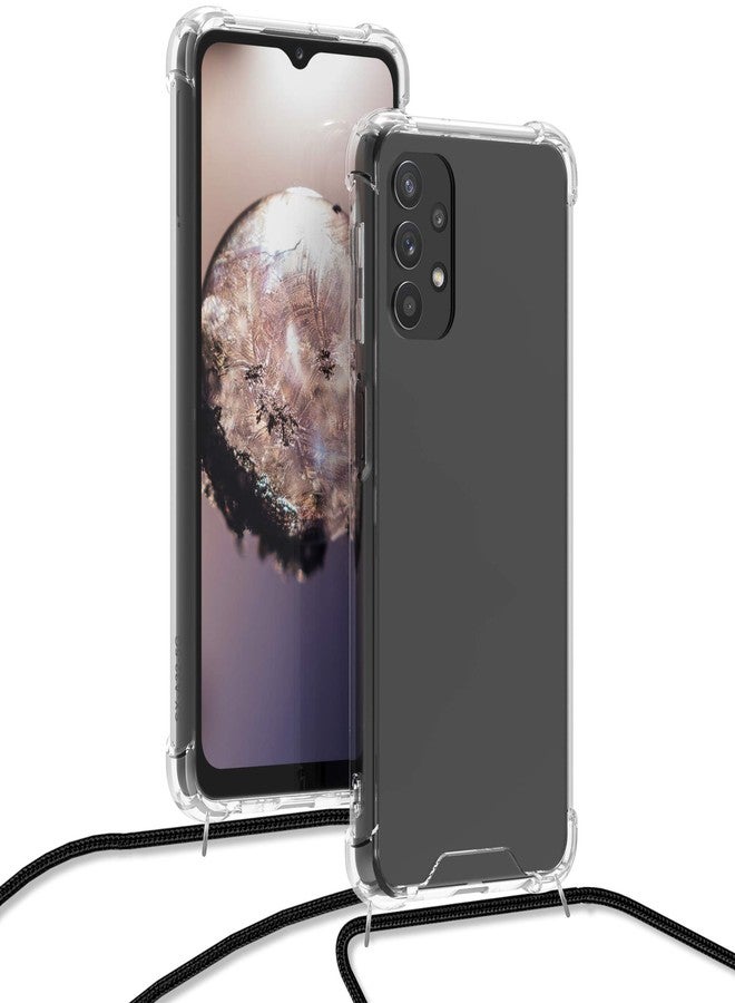 كي دابليو موبايل جراب كروسبودي من kwmobile متوافق مع هاتف سامسونج جالاكسي A32 5G - غطاء هاتف شفاف من مادة TPU مع حزام حبل - أسود/شفاف - Image 4