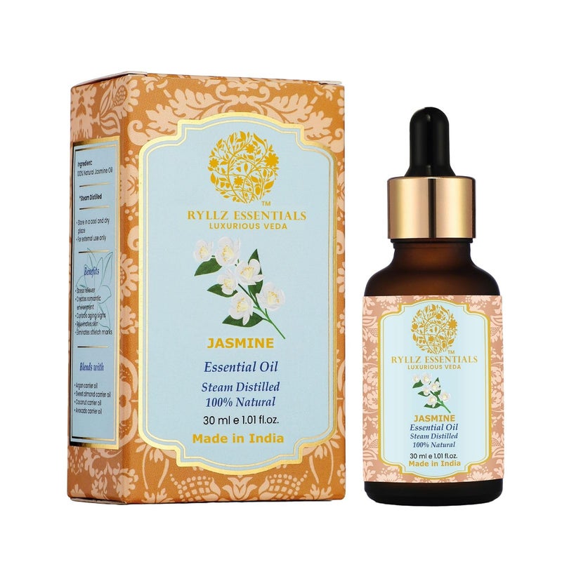 RYLLZ ESSENTIALS Jasmine Essential Oil 30ml | For Home Fragrance, Skin Care, Hair Care, Pooja, Air Fresheners, Bathing & Soap Making | 100% Pure & Natural | Undiluted & Steam Distilled | 30ml - Image 1