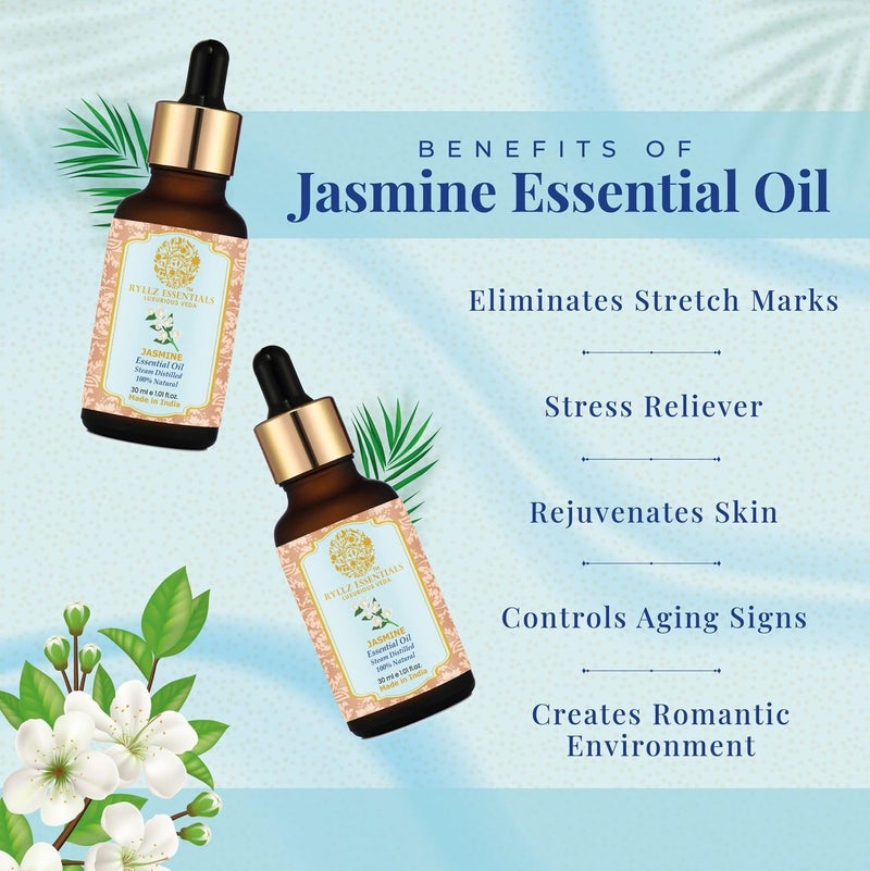 RYLLZ ESSENTIALS Jasmine Essential Oil 30ml | For Home Fragrance, Skin Care, Hair Care, Pooja, Air Fresheners, Bathing & Soap Making | 100% Pure & Natural | Undiluted & Steam Distilled | 30ml - Image 4