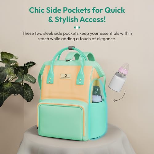 StarAndDaisy Diaper Bag / 30L Lightweight Diaper Bag for Mothers for Travel with 3 Insulated Bottle Pockets/Baby Bag for Mother Travel & Hospital Bag for Baby – Green Yellow - Image 4