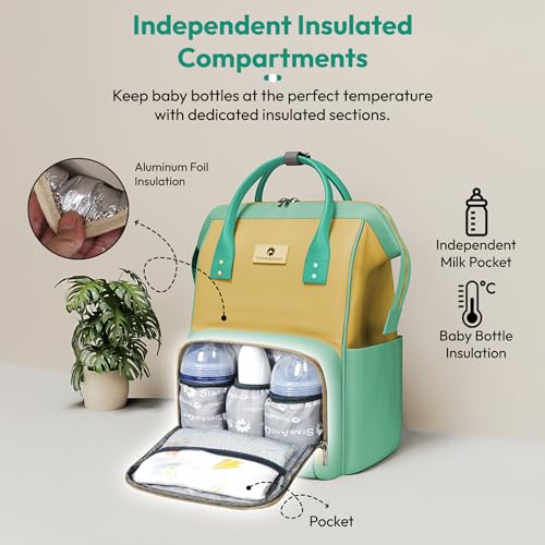 StarAndDaisy Diaper Bag / 30L Lightweight Diaper Bag for Mothers for Travel with 3 Insulated Bottle Pockets/Baby Bag for Mother Travel & Hospital Bag for Baby – Green Yellow - Image 2