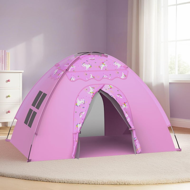 AFUNX Unicorn Play Tent for Girls Ages 48 Extra Large Kids Indoor Play Tent 70 L x 45 W x 43 H Lavender Pink Foldable Tent with Rainbow Unicorn Print Easy Setup Fits 24 Kids - Image 3