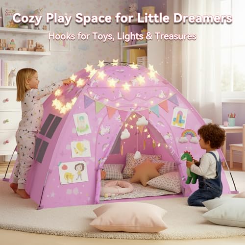 AFUNX Unicorn Play Tent for Girls Ages 48 Extra Large Kids Indoor Play Tent 70 L x 45 W x 43 H Lavender Pink Foldable Tent with Rainbow Unicorn Print Easy Setup Fits 24 Kids - Image 5