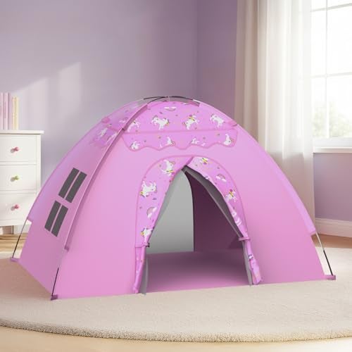 AFUNX Unicorn Play Tent for Girls Ages 48 Extra Large Kids Indoor Play Tent 70 L x 45 W x 43 H Lavender Pink Foldable Tent with Rainbow Unicorn Print Easy Setup Fits 24 Kids - Image 1