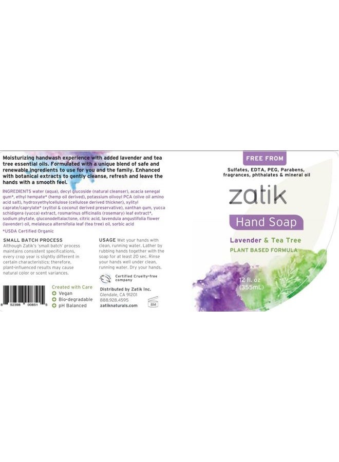zatik Naturals - Liquid Hand Soap with Lavender & Tea Tree, Moisturizing Handwash, Grey Water Safe, 12 fl oz (Pack of 6) - Image 4