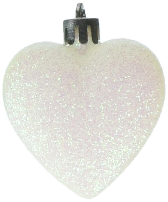 PACK OF 860MM HEART SHAPED CHRISTMAS TREE BAUBLES GLITTER DECORATED BAUBLES WHITE
