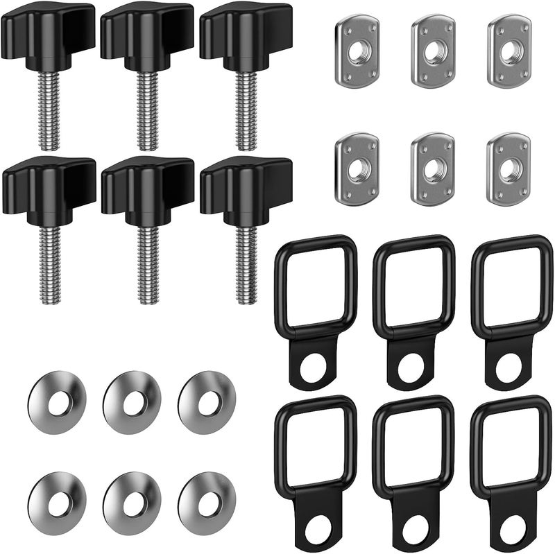 ELONN Quick-Release M8 Thumbscrews + Nut + Washer + Tie-Down D-Rings Kit for Truck/Hardtop/Cover Compatible with All Jeep Wrangler JL JK TJ LJ YJ Sport Sahara Rubicon - (6-Pack) - Image 1