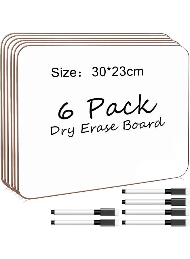 DELGREEN 6 Pcs Small Dry Erase White Board Board Lapboard , Durable Portable Whiteboard for Kids Students, Classroom, Home, Office Work and for Paper and Pen Games (30*23cm) - Image 1