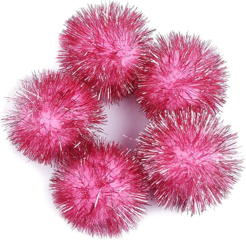 YYCRAFT 30pcs Large Glitter Tinsel Pom Poms Sparkle Balls for DIY Craft,Cat Toys(1.5 Inch,Pink) - Image 1