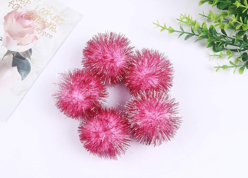 YYCRAFT 30pcs Large Glitter Tinsel Pom Poms Sparkle Balls for DIY Craft,Cat Toys(1.5 Inch,Pink) - Image 3