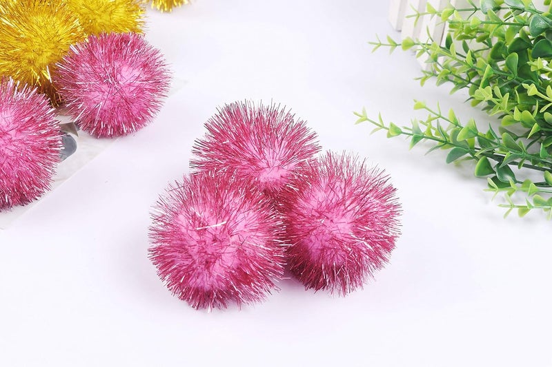 YYCRAFT 30pcs Large Glitter Tinsel Pom Poms Sparkle Balls for DIY Craft,Cat Toys(1.5 Inch,Pink) - Image 2