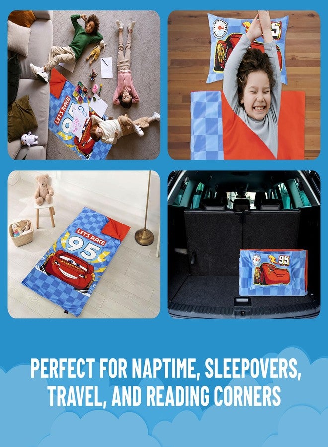 Jay Franco Kids Slumber Bag and Pillow - 54 x 27 Inch Comfy Indoor Sleeping Bag for School and Sleepovers, 2 Piece Set, Blue - Cars - Image 5